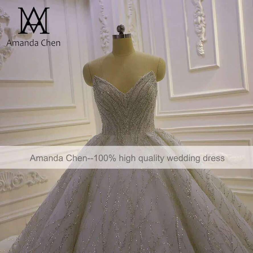 Off Shoulder Lace Appliqued Glitter Beads Wedding Dress