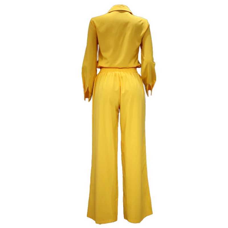 Womens Set 2025 Autumn New Leisure Time Long Sve Two Piece Suit Sexy Fashion Loose Wide Legs Trousers Ladies SetsXJ250106