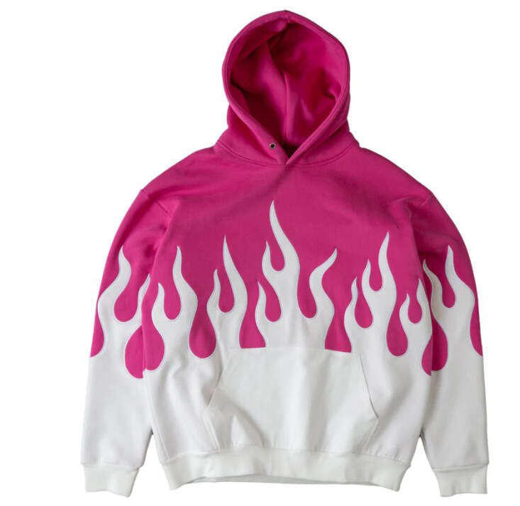 Fashion Trend American Devil Hell Flame Loose Embroidered Splicing Hoodie Unisex