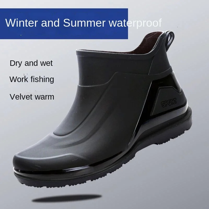 Mens short-tube rain boots thickened wear-resistant one-piece molded rubber shoes non-slip waterproof winter mens rain boots 250106