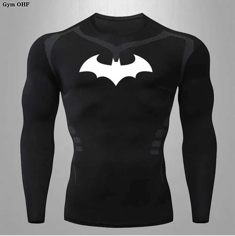 Compressed mens long sleeved running T-shirt with sun protection breathable and quick drying for the second skin Rashgada top sports mens bat W250107