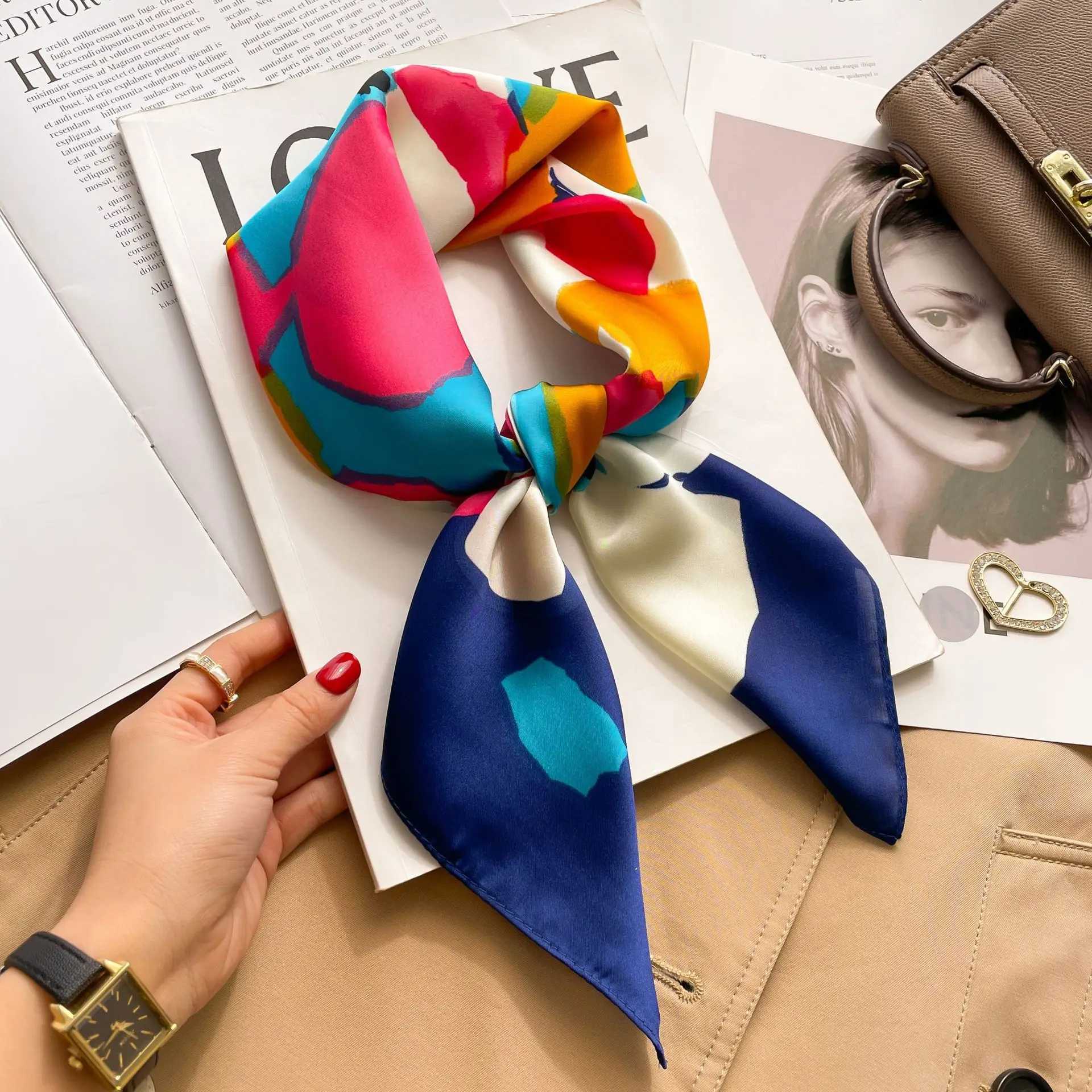 Luxury Silk Touch Square Scarf for Women 2024 Printed Satin Collar Spring Headband Foulard Bandana Echape Tie Shawl Bag W250107