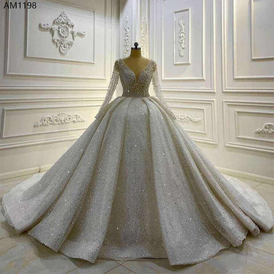 Pearls Sheer Glitter Wedding Dress