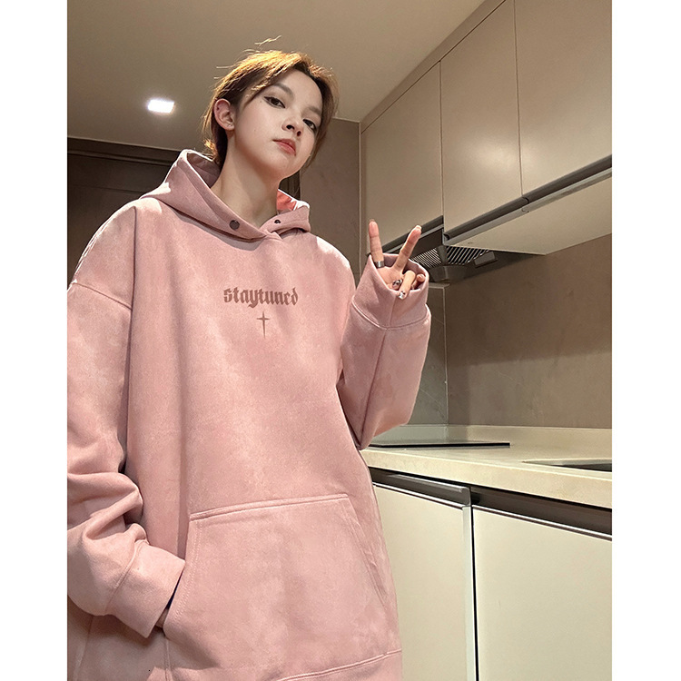 Couple's Suede Long Sleeved Hooded Sweatshirt For Both Men And Women, Spring 2025 New Loose Top