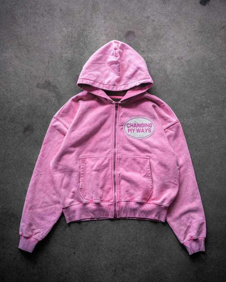 Fashion Pink Hoodie Men's and Women's Same Style Letter Embroidered Zipper Hooded Loose Jacket