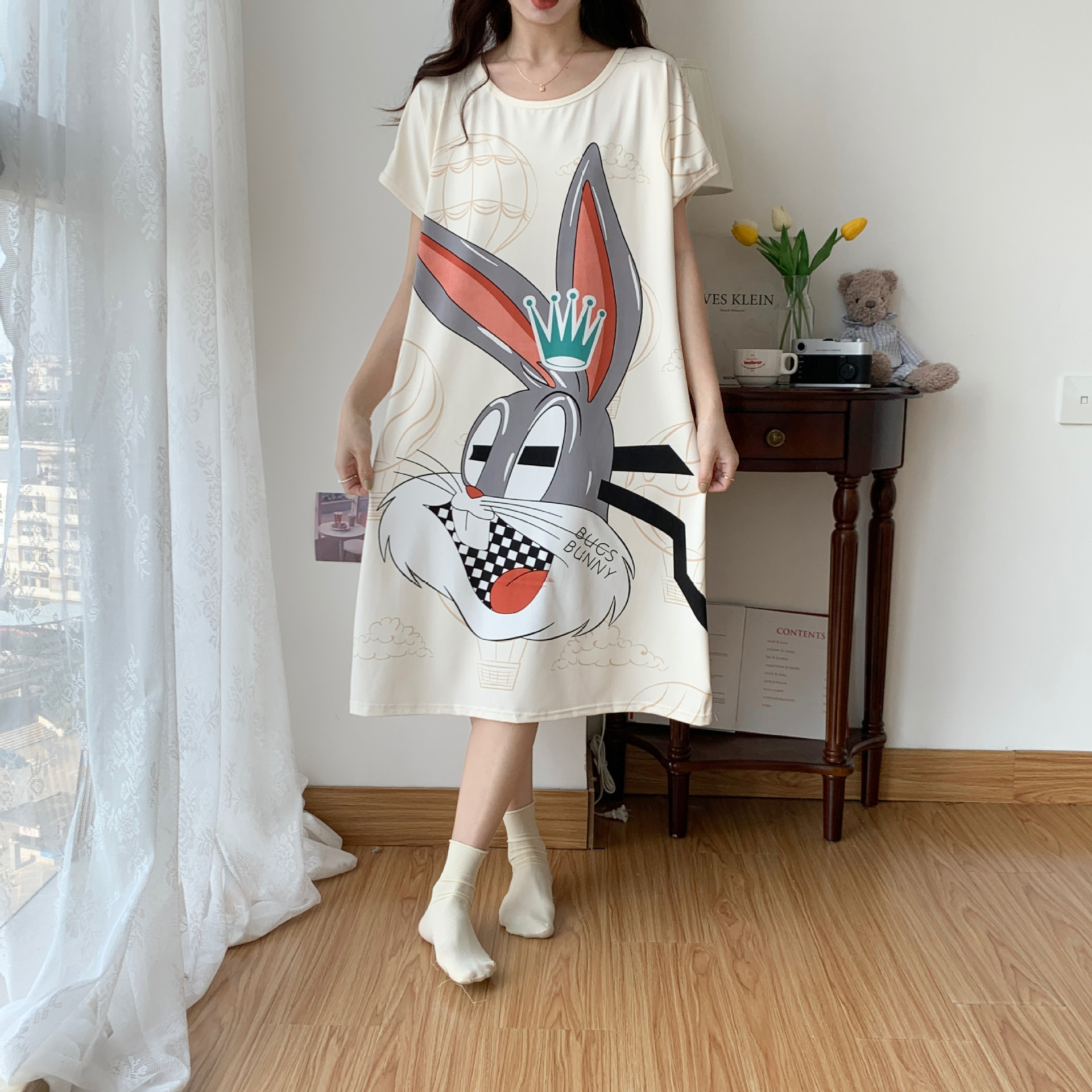 B873-New style ice silk pajamas for women spring and autumn high-end summer lace flower sleeves home clothes