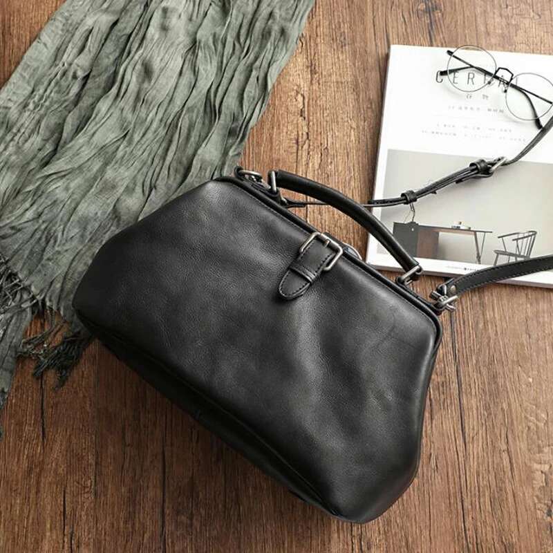 Original Genuine Leather Doctor Handbag 100% Cowhide Women Big Shoulder High Quality Vintage Manual Paint Crossbody Bags