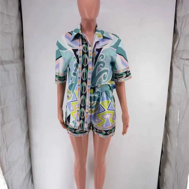 Women Boho Pattern Printed Half Sve Loose Casual Shirt Shorts Suit Spring Summer Fashion Two 2 Piece Set Outfits TracksuitXJ250106