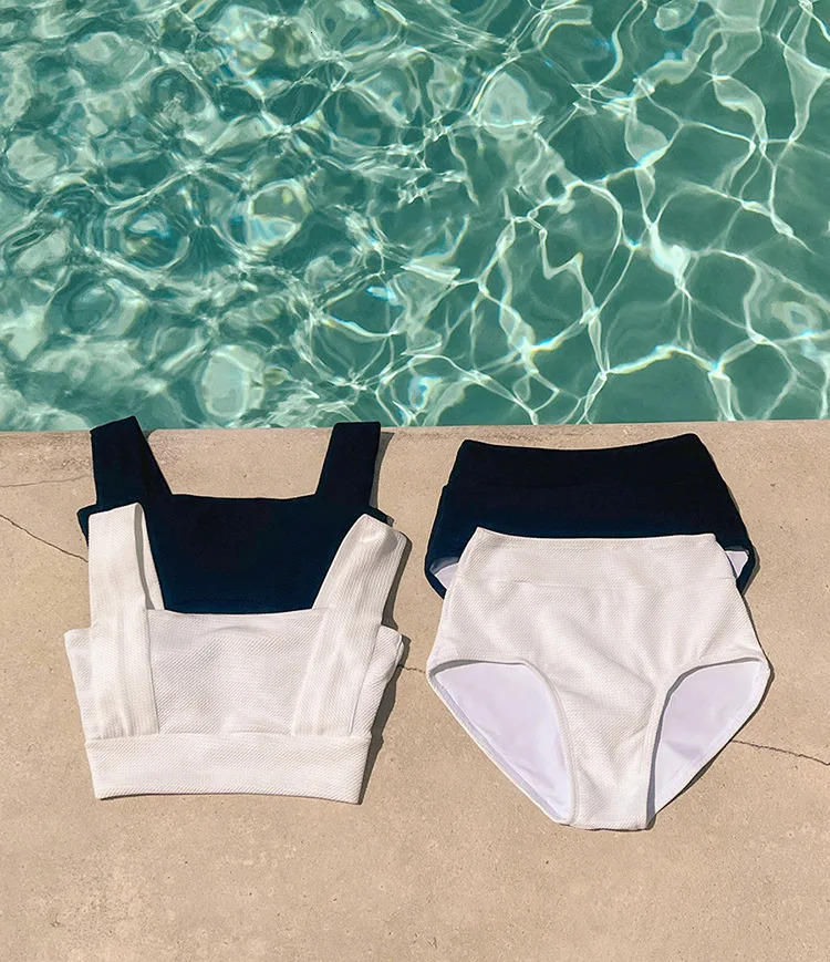 Womens Swimwear Female Swimsuit White Padded Bandeau Bathing Suits s Korean High Waisted Bikini Set Beach Wear Swim 250106