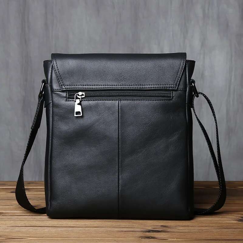 Nzpj-Leather Shoulder Bag For Men, Natural Cowhide, Vertical Crossbody Bag, Casual, Large Capacity, Flip, Zipper, 10 ", Ipad