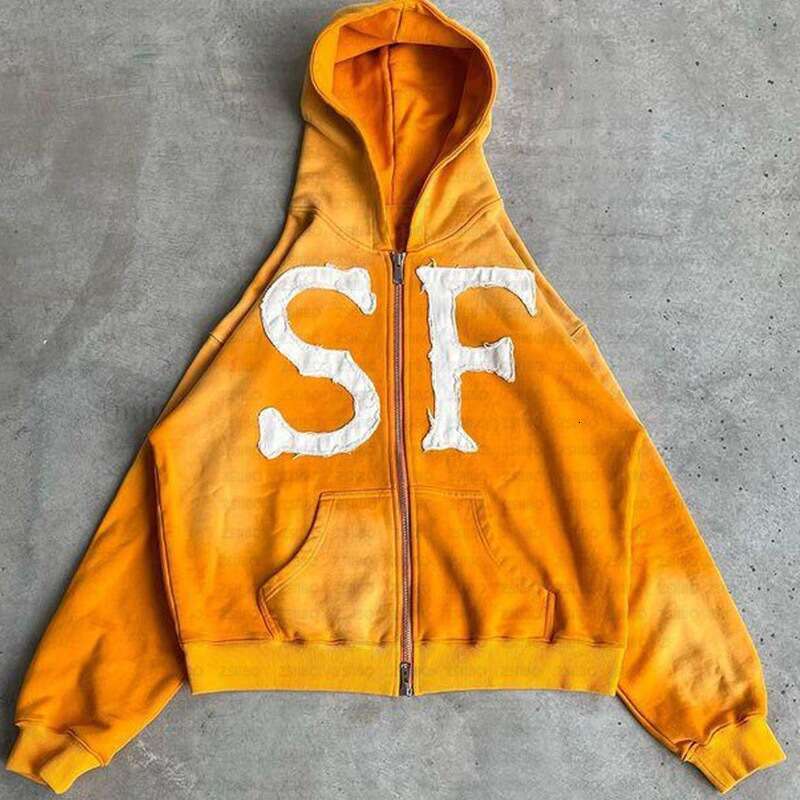 Fashion New Embroidered Jacket Men's and Women's Casual Loose Hooded Cardigan Sweatshirt