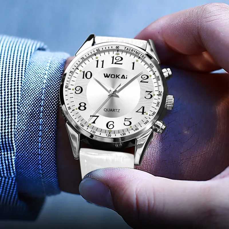 Low Price Hot Sale WOKAI Watch Men Casual Sports White Watches Leather Band Quartz Wristwatches Men Watches Top Brand LuxuryX250107