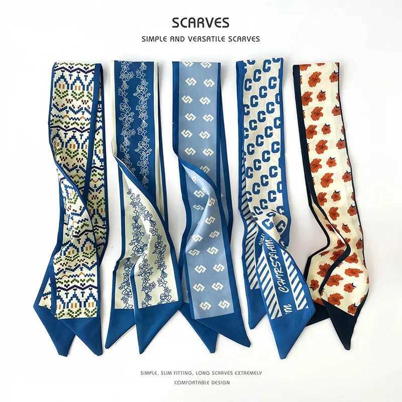 2024 New Silk Scarf Hair Strap Long Ribbon Bow Korean Printed Letter Hair Scarf Womens Ponytail Hair Clip Accessories W250107