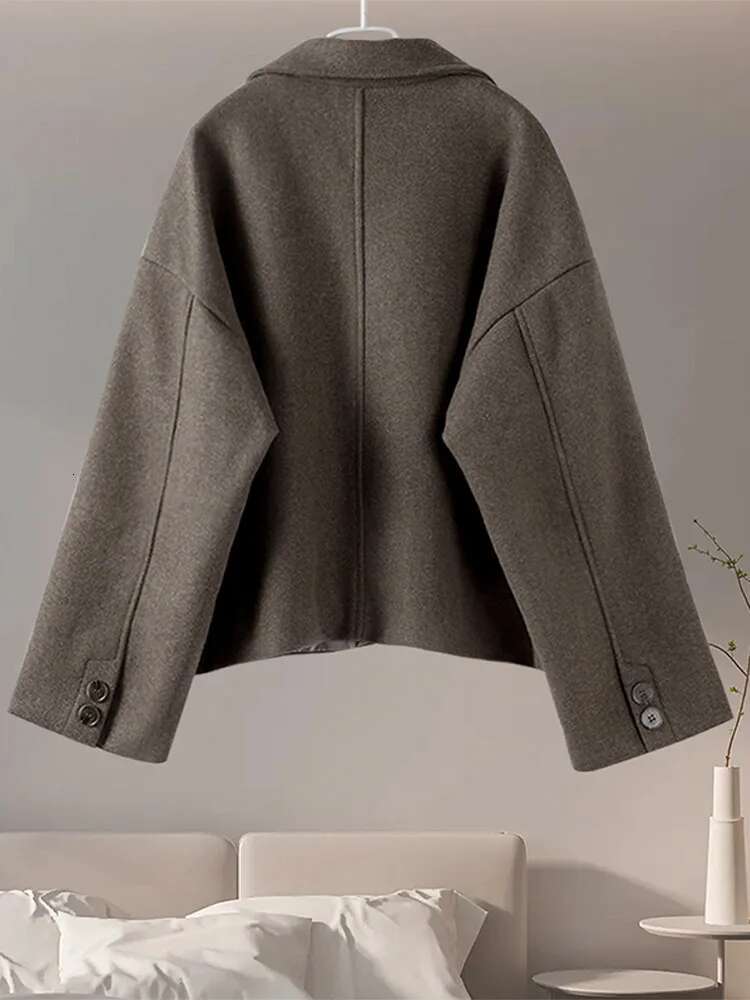 Fashion Lapel Wool Blends Jackets Woman Solid Long Sleeve Single Breasted Quilted Female Coat 2024 New Autumn Street Outerwears