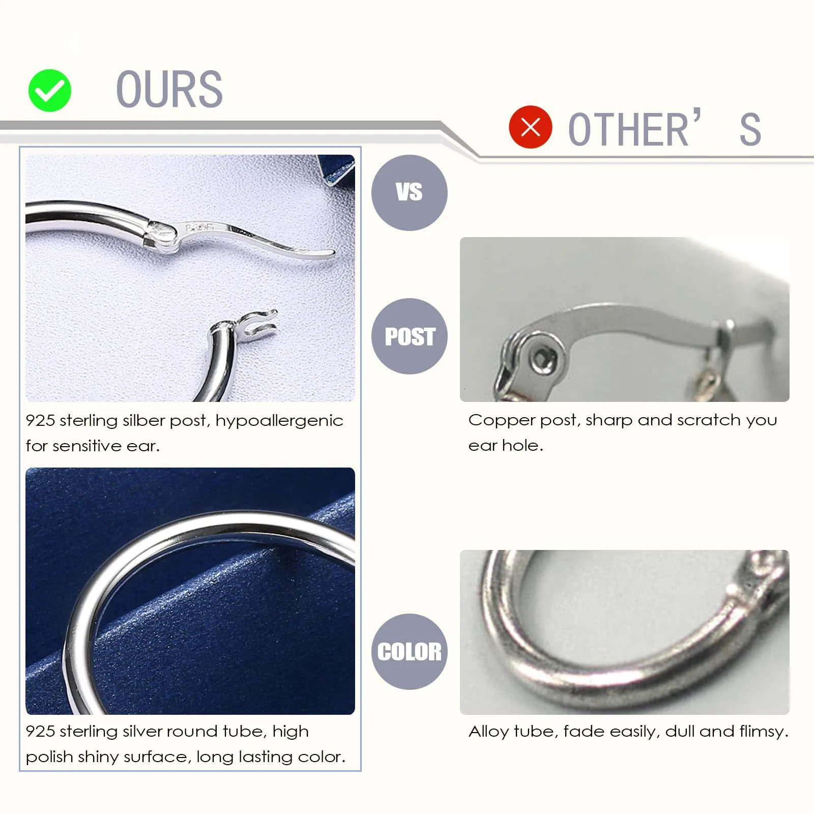 Fansilver 925 Sterling Silver Hoop Earrings for Women Girls 18K White Gold Plated Hypoallergenic Round-Tube Chunky Ear Rings250103