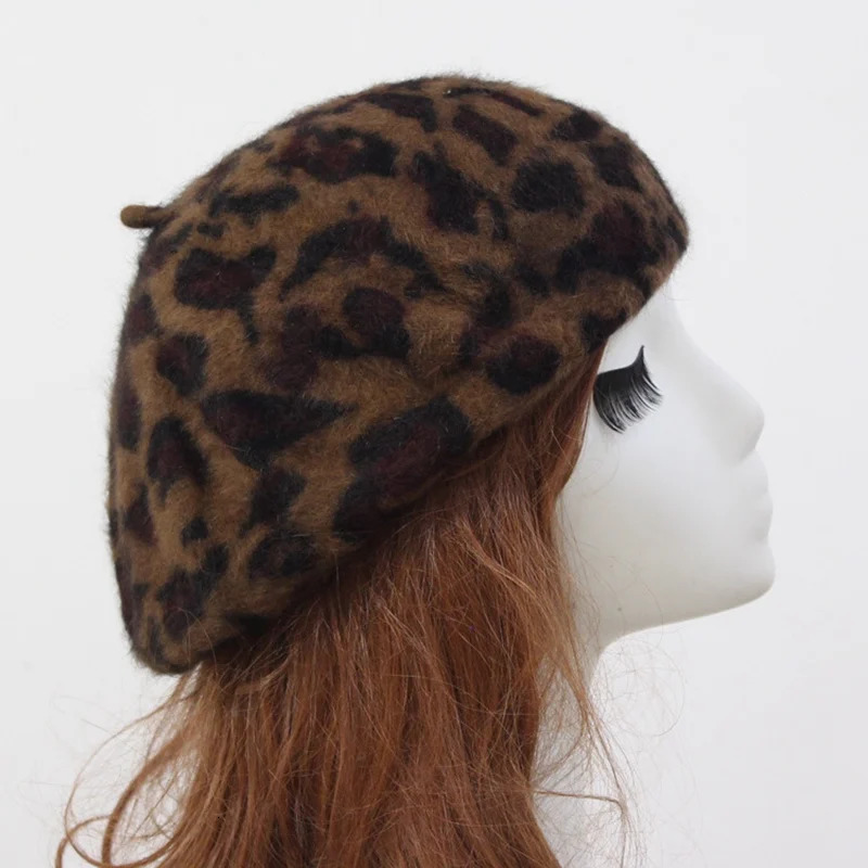 WZCX Rabbit Hair Korean Version Leopard Casual Beret Autumn Winter Fashion WomenS Hat Adult Cap 241218