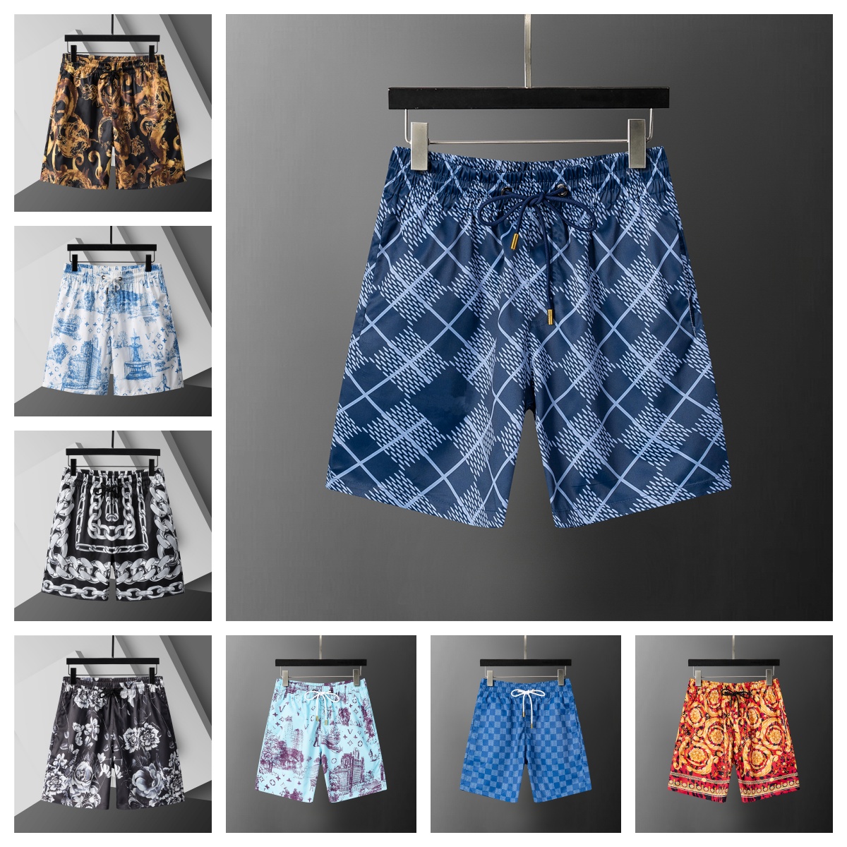 Men's Designer Plaid Shorts - Luxury Casual Swimming Quick-Dry Beach Boardshorts by European Brands