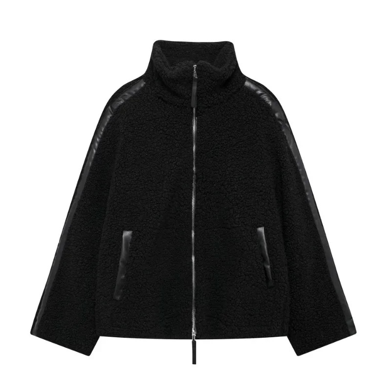 AutumnWinter Loose Teddy Velvet Casual Outdoor Zipper Jacket European and American Fashion Stand Up Collar Womens Clothing 250103