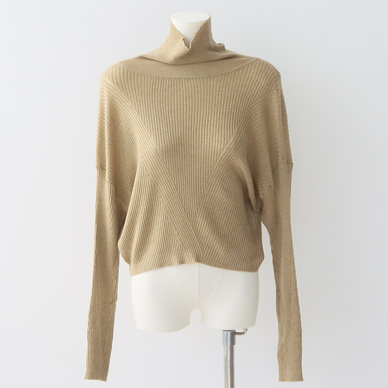 DGBB10 Women's Wool Blend Pleated Pullover with Soft Half Turtleneck