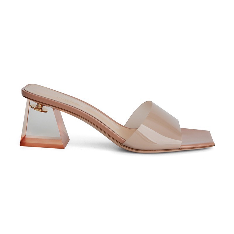 Clear Crystal Transparent Slippers Female Middle Heels Comfortable New Summer Women Shoes Woman Fashion Cool Mules Slides d13d
