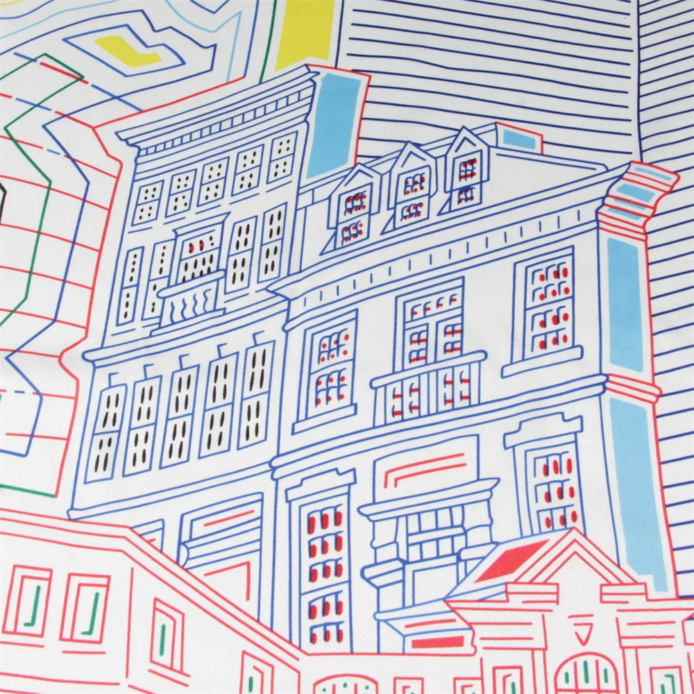 Silk Scarf Women City Buliding Print Square Scarves Head Echarpes Silk Foulards Femme Wraps Beach Shawl Bandana Lady Hijabs 90CM 250106