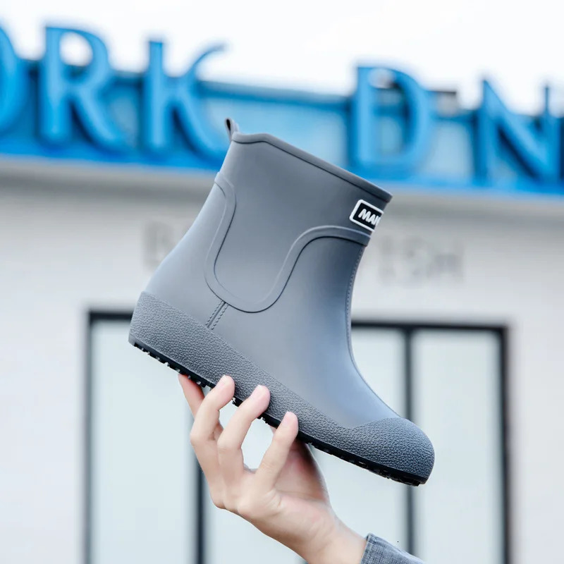 German Non-slip Rain Shoes Men Mid-calf Warm Rain Boots Plus Velvet Waterproof Shoes Kitchen Shoes Car Wash Fishing Shoes Women 250106