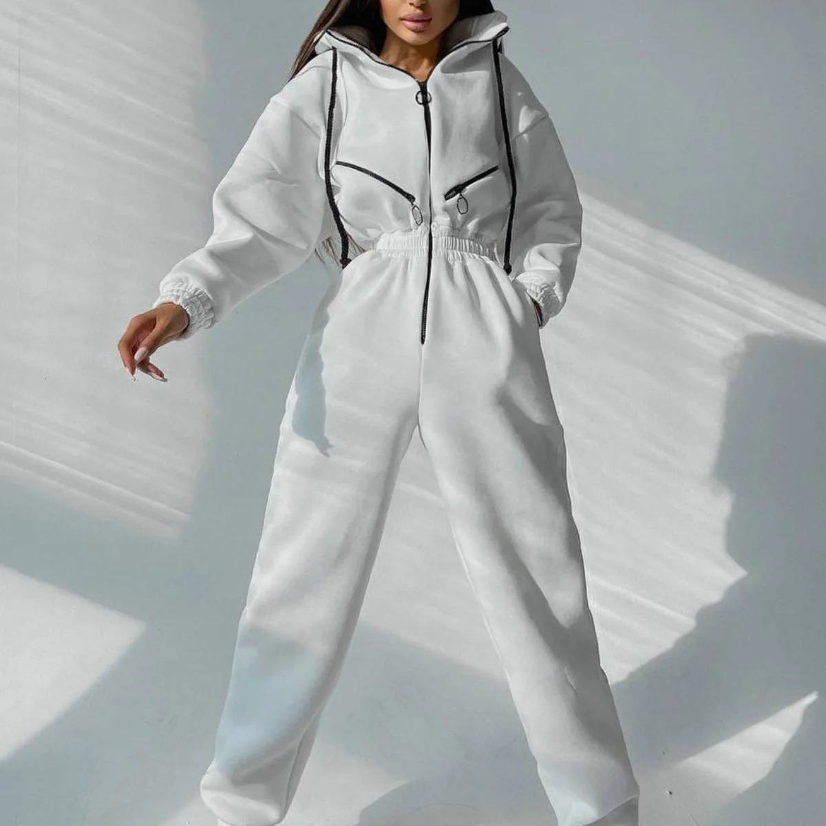 Fleece Sport Jumpsuit Women Playsuit Sportswear Female Long Sleeve Zipper Hoodies Jumpsuits Autumn Winter Casual Overalls 250106