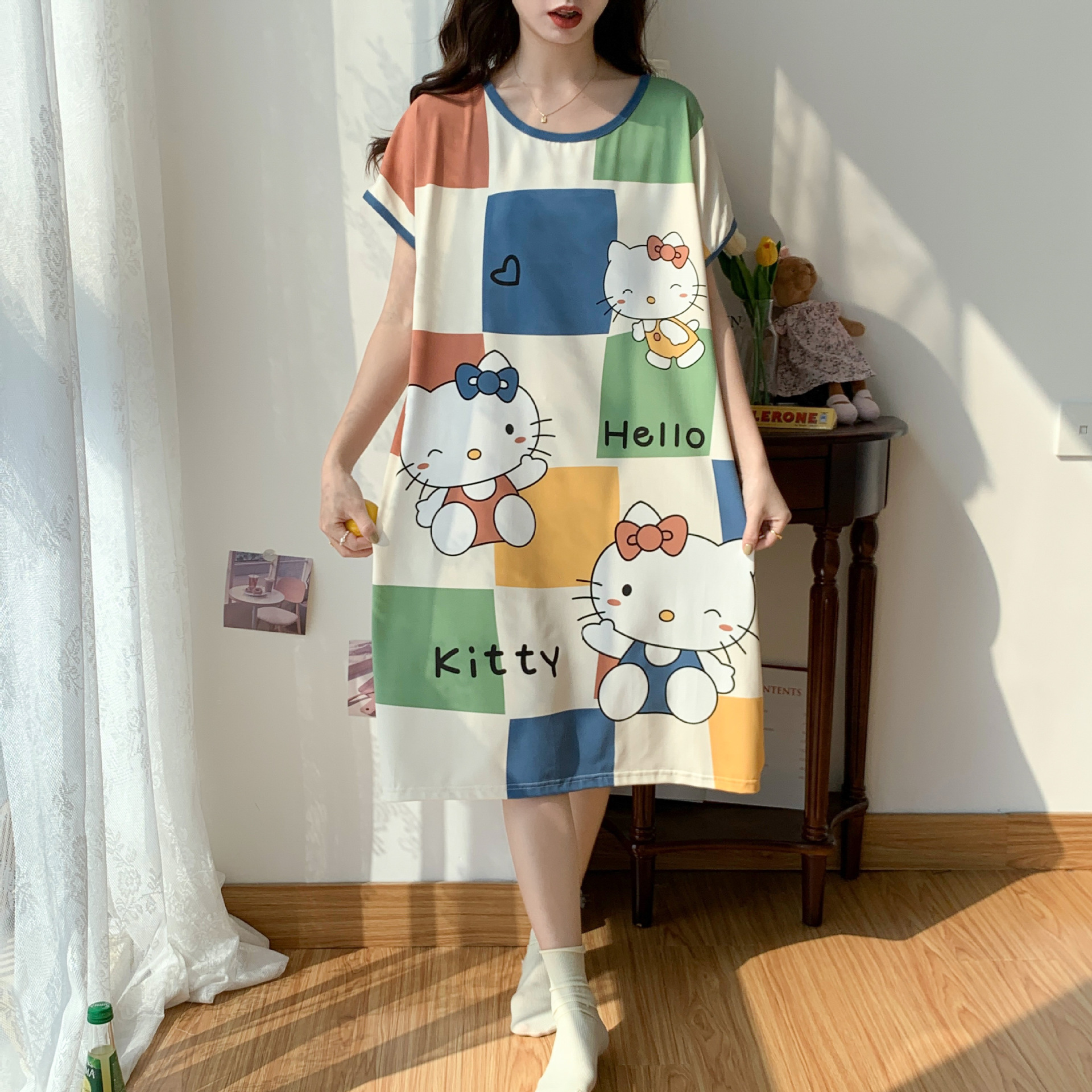 B873-New style ice silk pajamas for women spring and autumn high-end summer lace flower sleeves home clothes