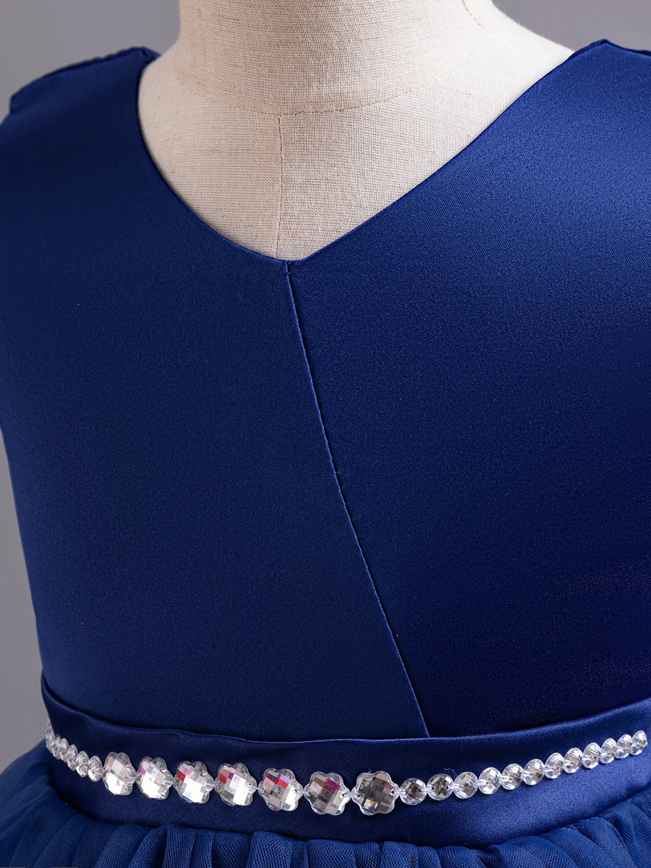 Shining Crystal Belt blue Sleeveless Long Dress for Princess Prom Bow Dresses for 3 to 12 Years Girls 250106