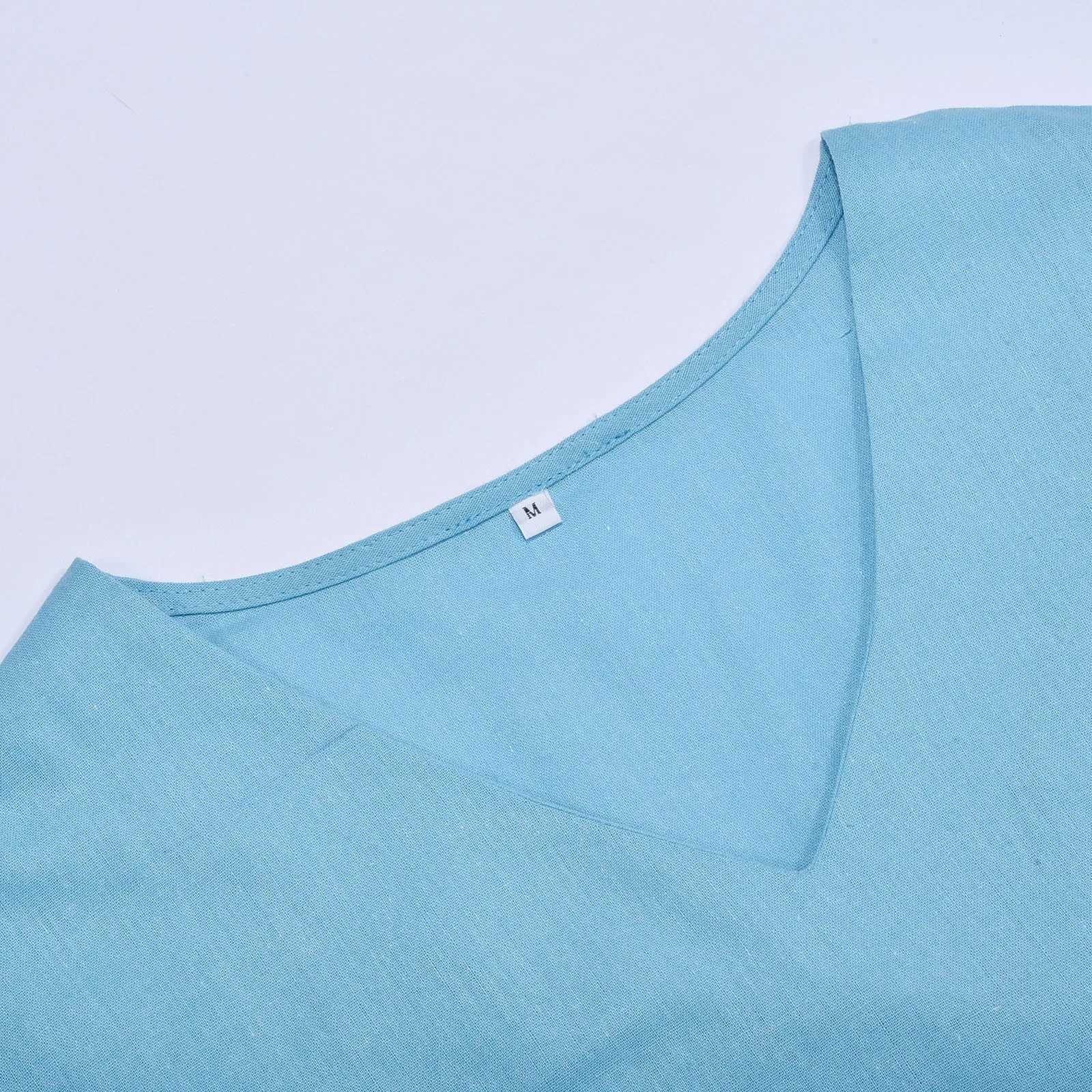 2023 Fashion Half Sve V-Neck Shirt Casual Loose Two Piece Set For Women Straight Pocket Belt Pants Summer Cotton Linen SuitXJ250106