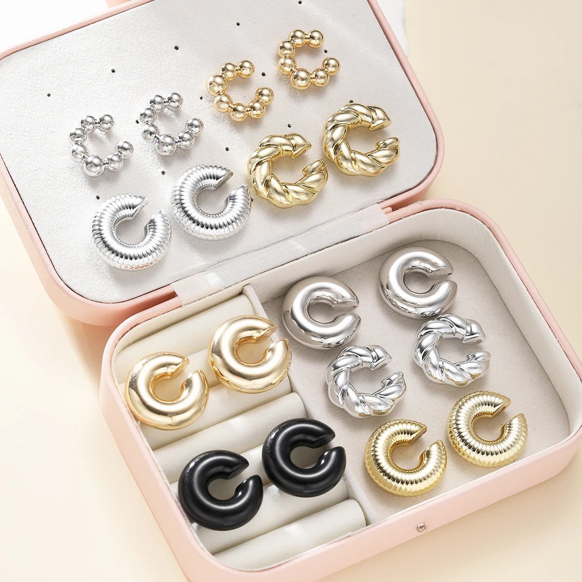 18 Pcs Vintage Smooth Circle C Shape Clip Earring For Women Fashion Lightweight No Piercing Cartilage Ear Cuff Punk Jewelry Gift 250103