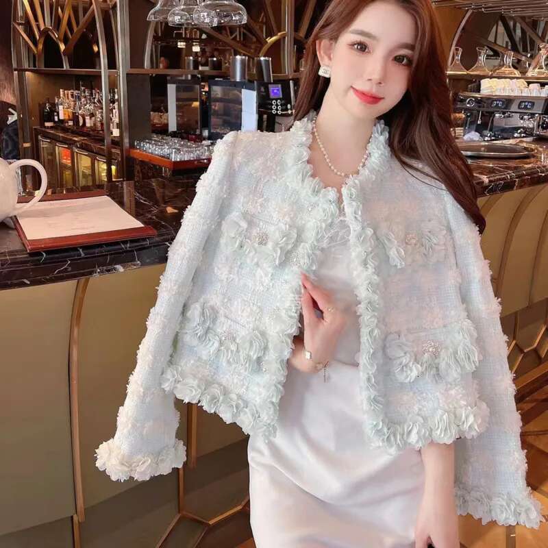 2024 Autumn New Small Fragrant 3D Wers Tweed Jackets For Women French Fashion Woolen Coat Elegant Outerwears Chaquetas