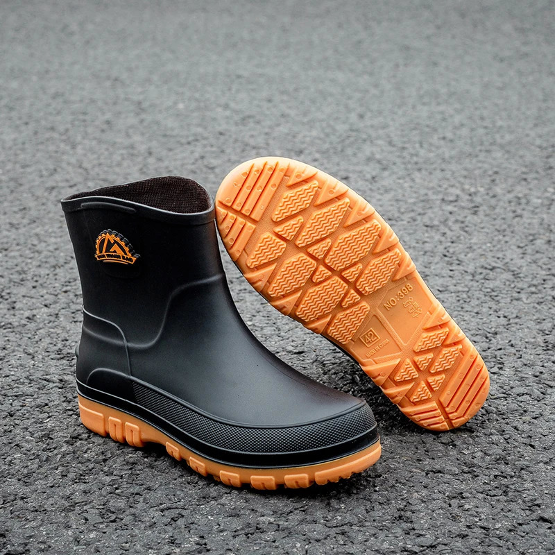Fashion Rain Boots Mens Short Rain Boots Anti-Slip Wear-Resistant Rubber Shoes Car Washing Fishing Waterproof Shoes 250106