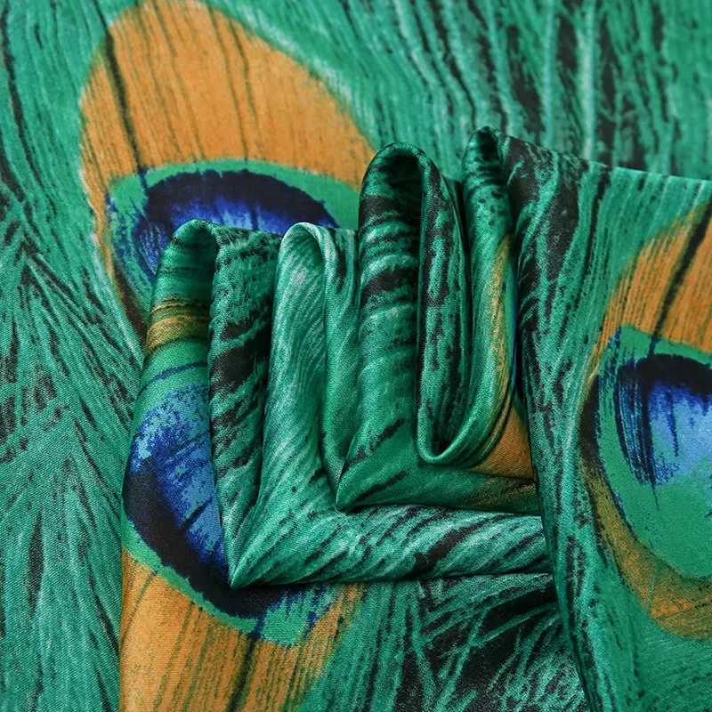 Green Peacock Feather Headscarf Summer Beach Pareo Silk Scarf Womens Luxury Headscarf Soft Long Hair Female Designer Bufandas Mujer W250107