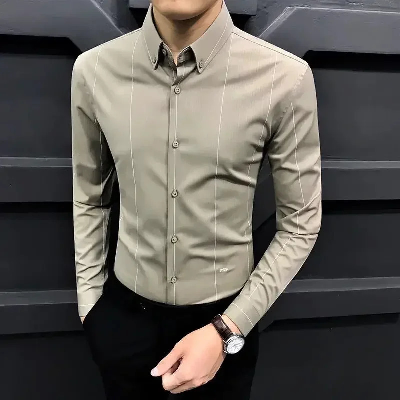Man Tops Black Clothing Dress Shirt Shirts And Blouses For Men Business Long Sleeve In y Cotton High Quality Social Xxl 250107