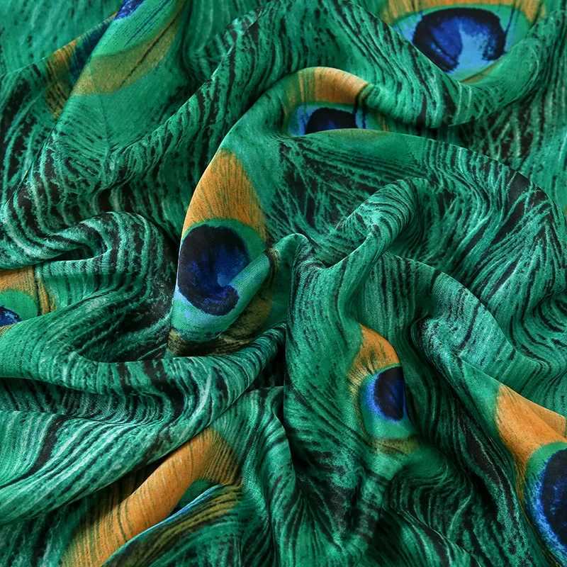 Green Peacock Feather Headscarf Summer Beach Pareo Silk Scarf Womens Luxury Headscarf Soft Long Hair Female Designer Bufandas Mujer W250107
