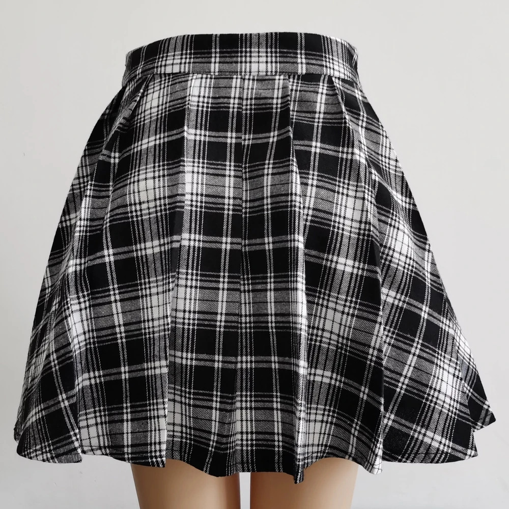 Gothic Sweet Women Pleated Skirt Fashion Plaid Mini High Waist Chic Kawaii Summer Casual Ladies 250106