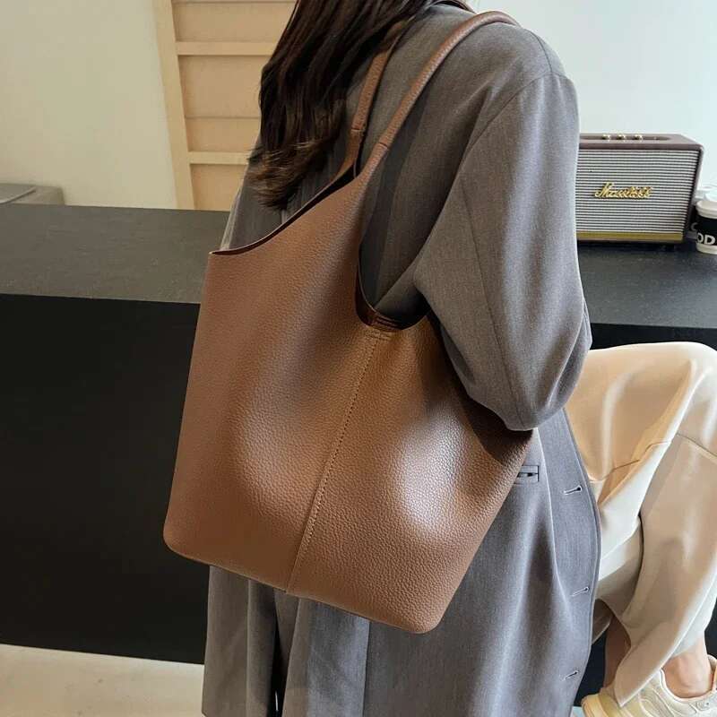 Ddmymarket 2 Pcs/set Big PU Leather Shoulder For Women 2024 Y2K Korean Fashion Trend Female Hobo Bag Lady Handbags With Purses