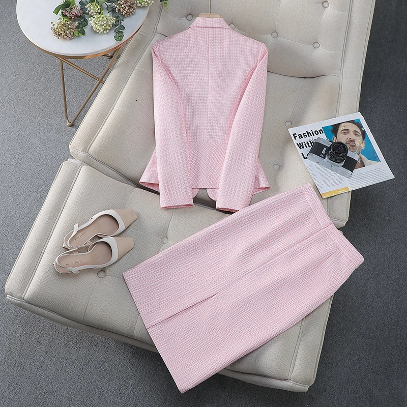 ZJYT Office Lady One Button Blazer Skirt Sets Womens Suit Elegant Conjuntos Para Mujeres 2 Piezas Work Outfit White 2025 Spring 250106