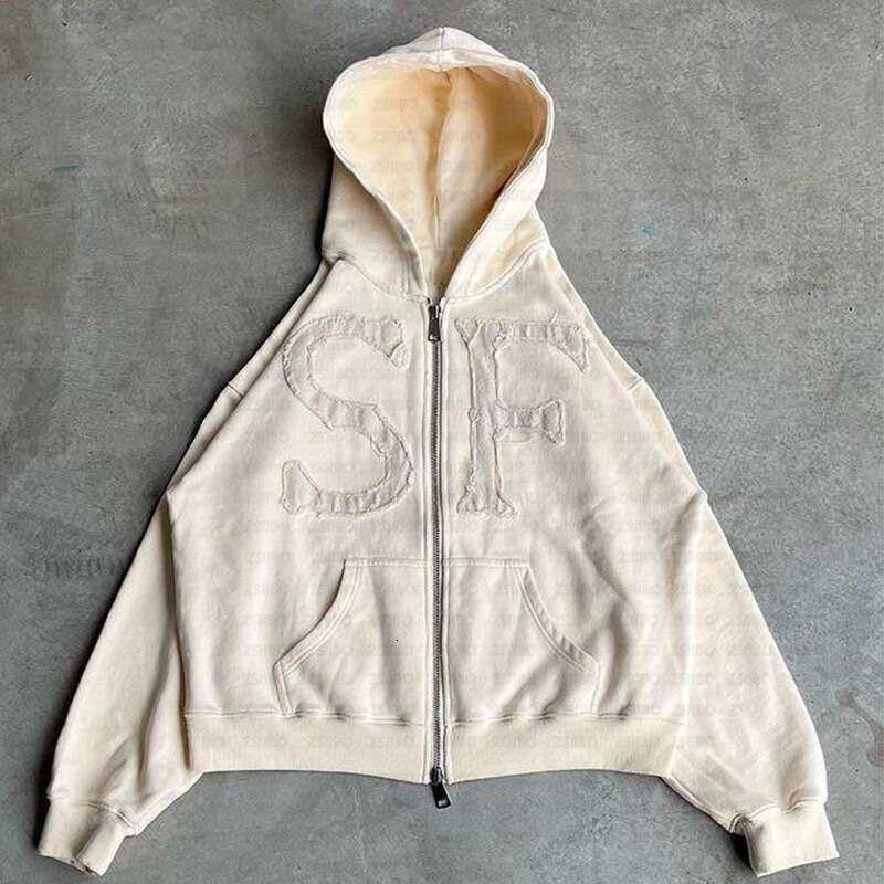 Fashion New Embroidered Jacket Men's and Women's Casual Loose Hooded Cardigan Sweatshirt