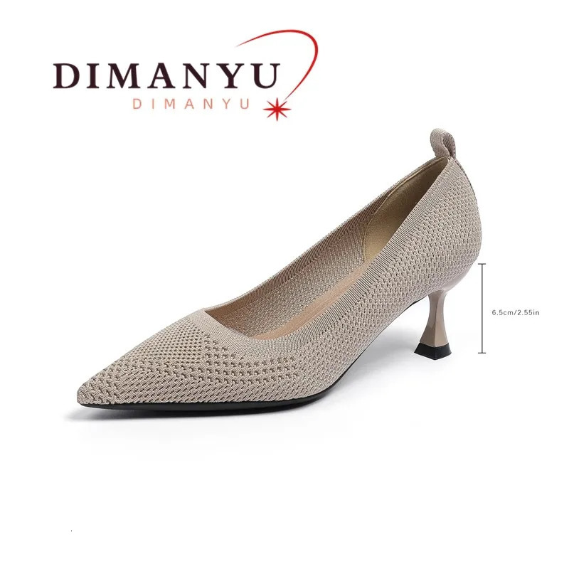 DIMANYU Womens High Heels Pointy 2024 Knitted Shallow Cut Womens Dress Shoes Fine Heels Model Runway Shoes Women 250103