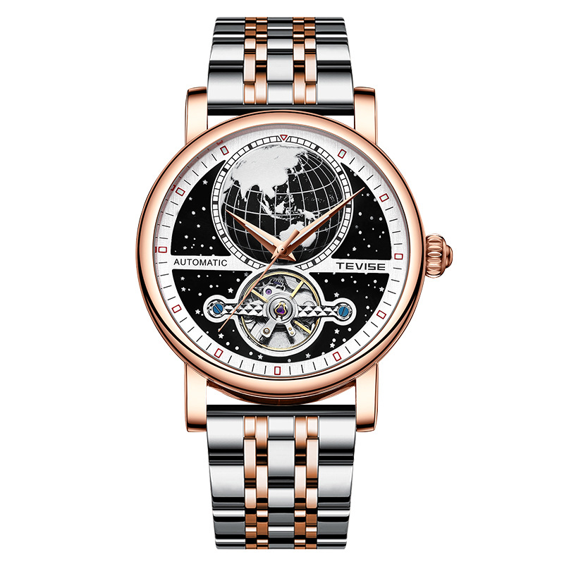 TEVISE 2024 New Style Hollow-out Automatic Mechanical Men's Leather Strap Casual Waterproof Watch T030-T867K