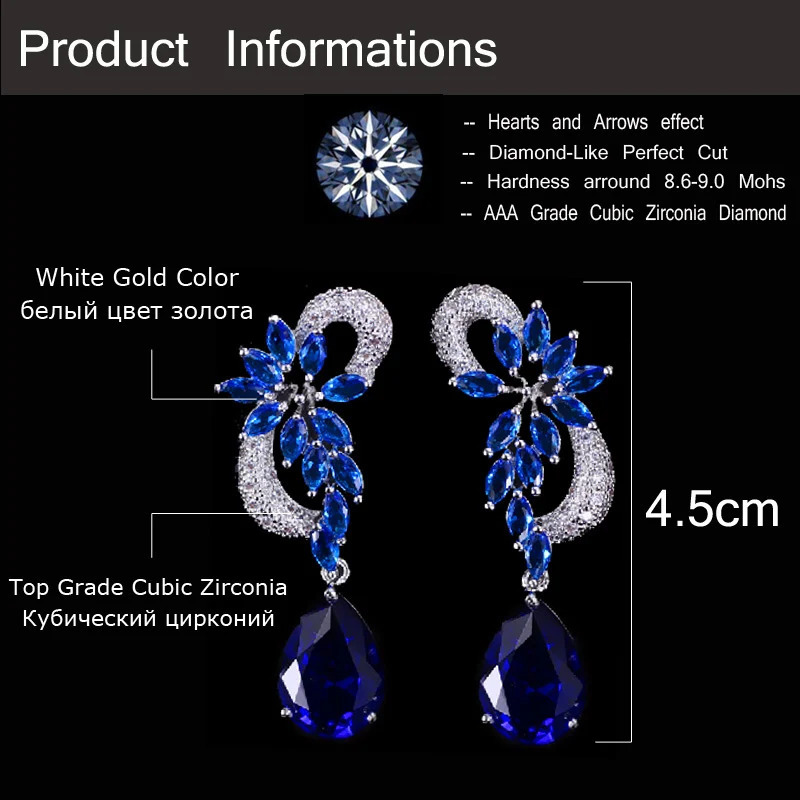 CWWZircons Non Pierced Vintage Royal Blue CZ Crystal Flower Shape No Hole Ear Bridal Clip Earrings without Piercing CZ023 250103