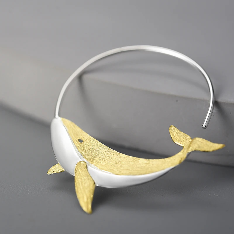Fun 18K Gold Personality Whale Round Hoop Earrings for Women Real 925 Sterling Silver Original Animal Fashion Fine Jewelry250103
