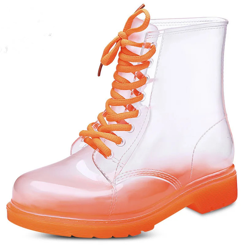EOFK Fashion Women Rain Boots Ladies Lace-up Waterproof Ladies Shoes Transparent Candy Color Soles Outdoor Girl Shoes 250106