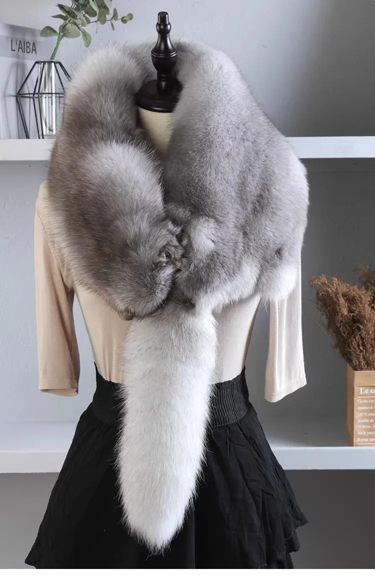 Men Womens Winter Natural Fox Fur Scarf Fur T Show Genuine Fur Party Shawl 120cm TB101 250106