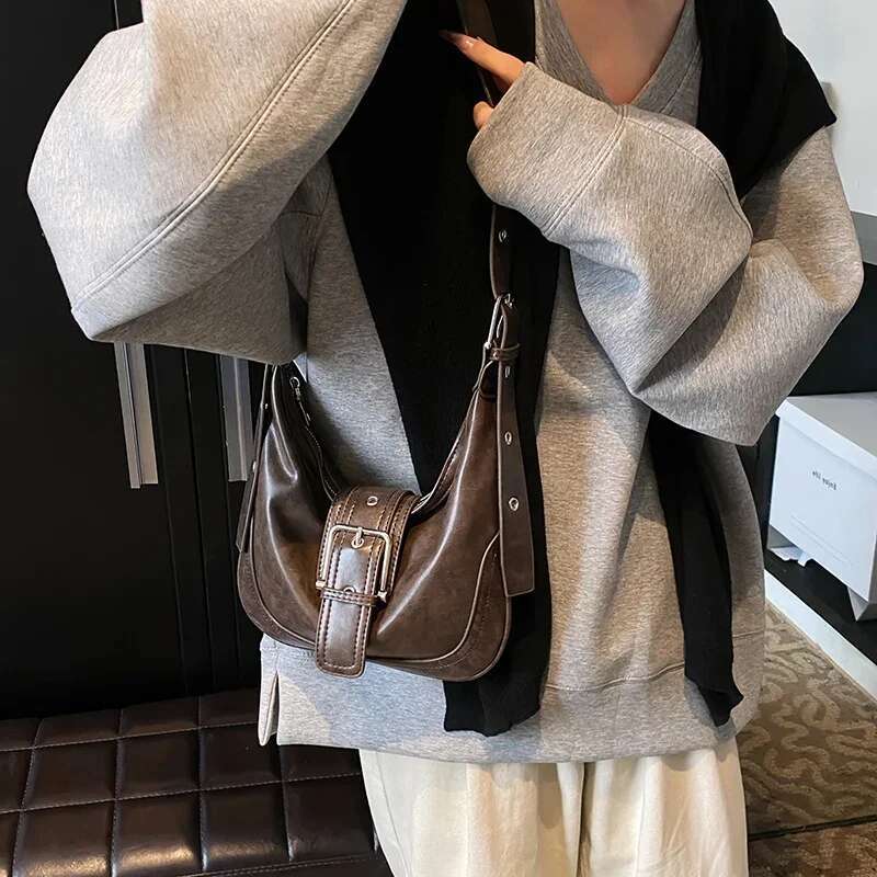 Ddmymarket 2024 Winter Belt Design Y2K Retro Small PU Leather Crossbody Women Fashion Handbags New Trend Shoulder Bag