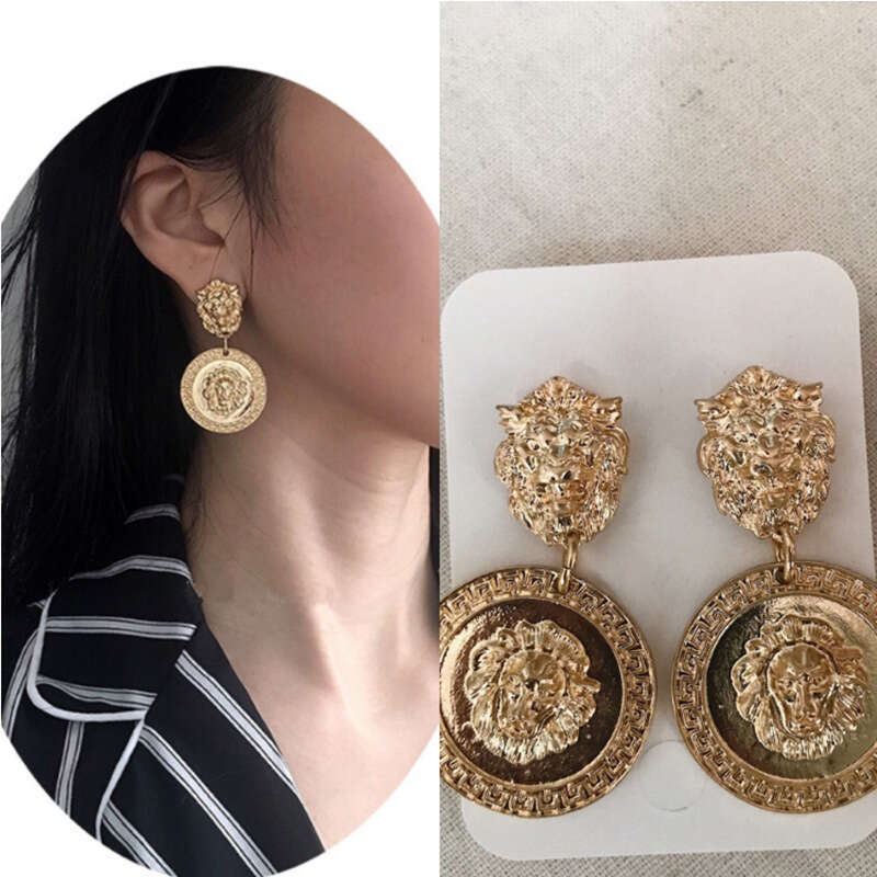 Relief Lion Head Metal 2020 New Exaggerated Baroque Totem Style and Earrings