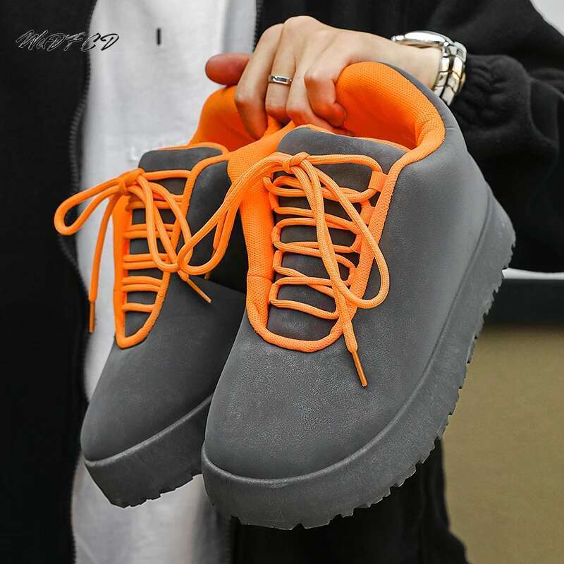 Chunky Sneaker Men Designer Winter Warm Boots Fashion Casual Microfiber Leather Upper Height Increased Flat Platform Board Shoes