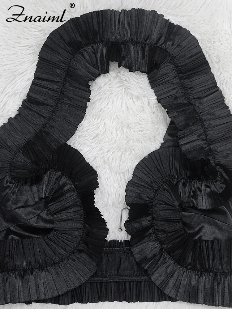 Znaiml Prom Gowns Formal Pleated Two 2 Pieces Women Crop Top and High Slit Skirt Set Ruffles Sexy Night Club Outfits Birthday 250106